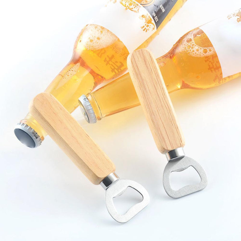 Stainless Steel Bottle Opener Wood Handle Drink Beer Cap Lid Kitchen Launcher