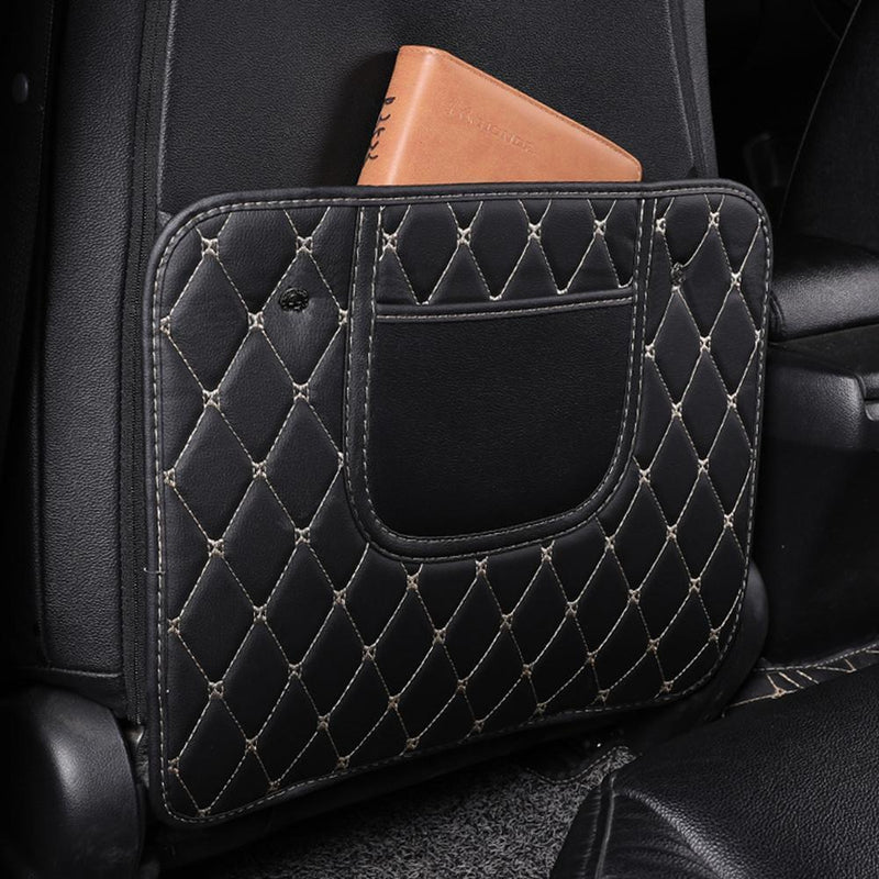 18x14 Inch Leather Car Kick Mat with Phone Storage Pocket Seat Back Protector