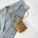Straw Messenger Bag Boho Beach Hollow Shoulder Small Phone Purse (Khaki)