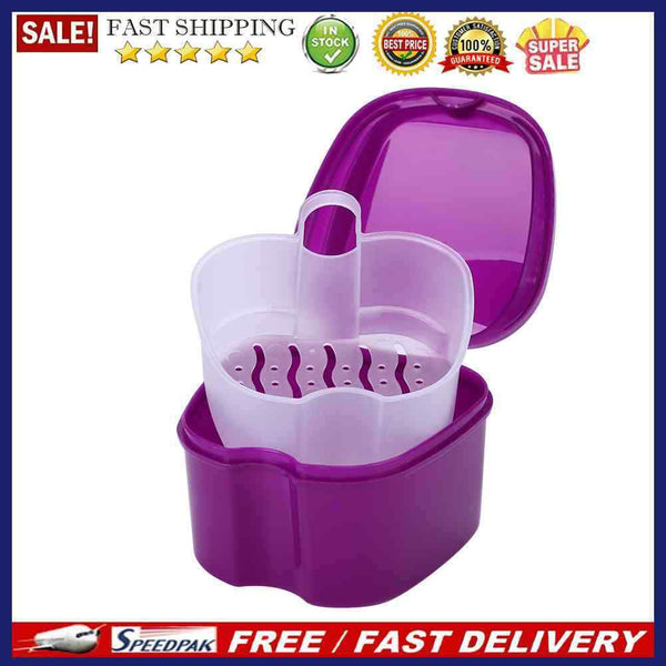 Dental False Teeth Storage Box Container Cleaning Teeth Case with Hanging N