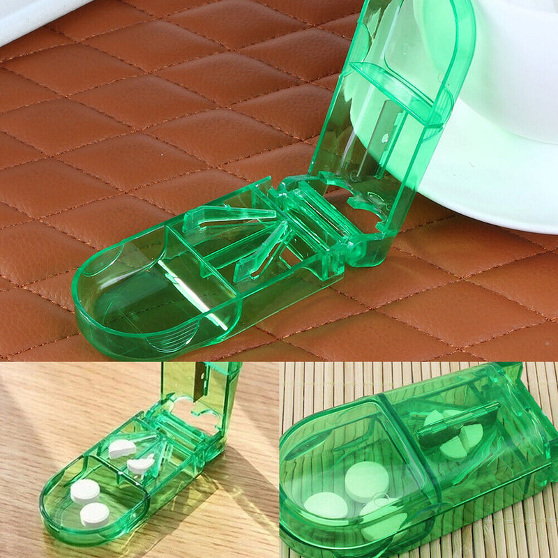 Portable Pill Tablet Cutter Splitter Divide Storage Case Medicine Cut Box
