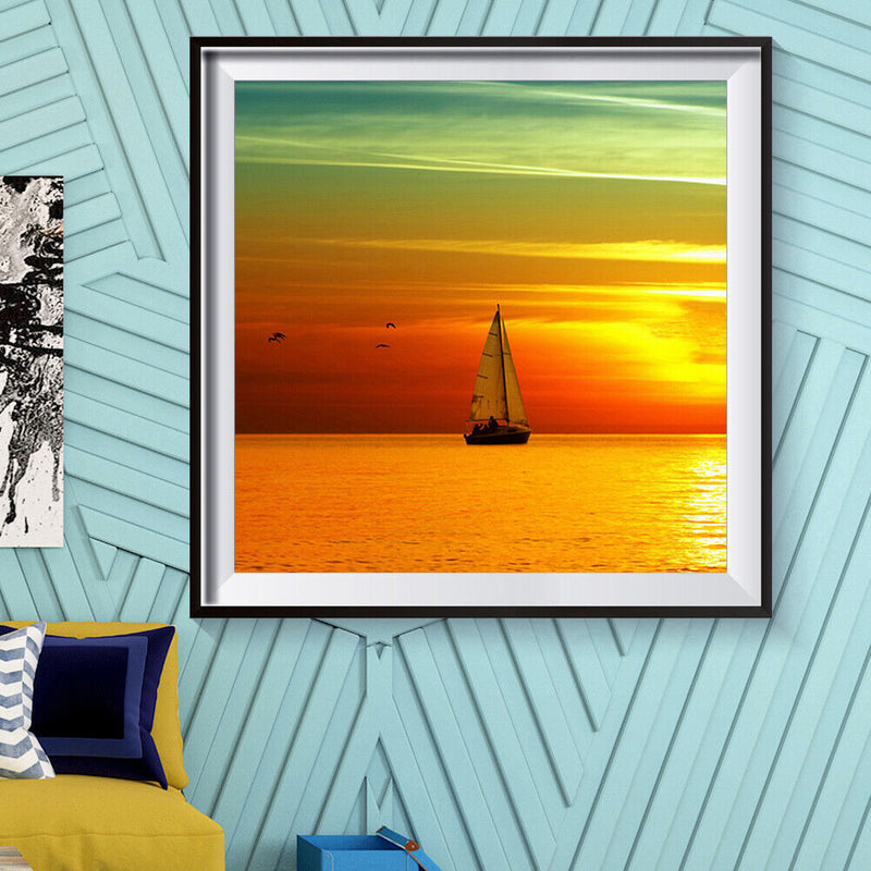 5D DIY Diamond Painting Full Drill Sea Sunset Ship Embroidery Cross Stitch Newly