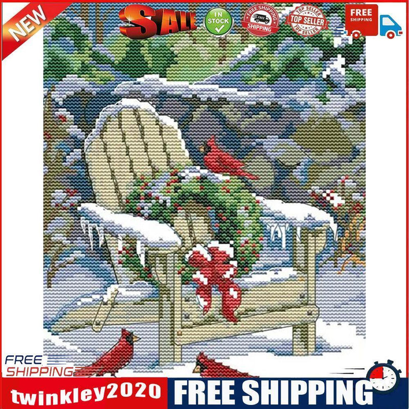 Partial Embroidery 11CT Xmas Snow Scene DIY Stamped Kit Cross Stitch Craft