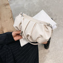 Portable Pleated Shoulder Clutch Bag Elegant Ladies Cloud Solid Leather Handbag