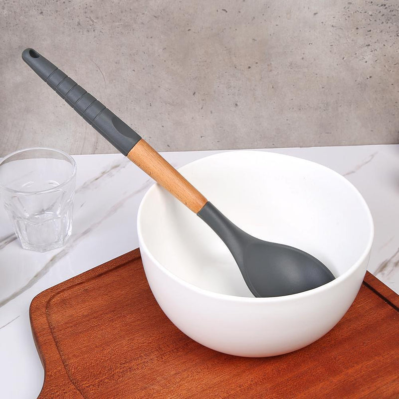 Silicone Kitchenware Non-slip Kitchen Cookware with Beech Handle (Spoon)