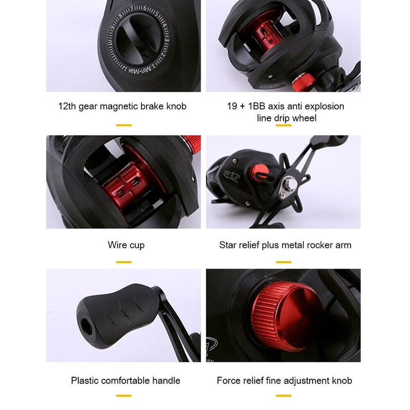 Baitcasting Fishing Reel 19+1BB 7.2/1 8kg Max Drag Low Profile Reel Fish Pesc