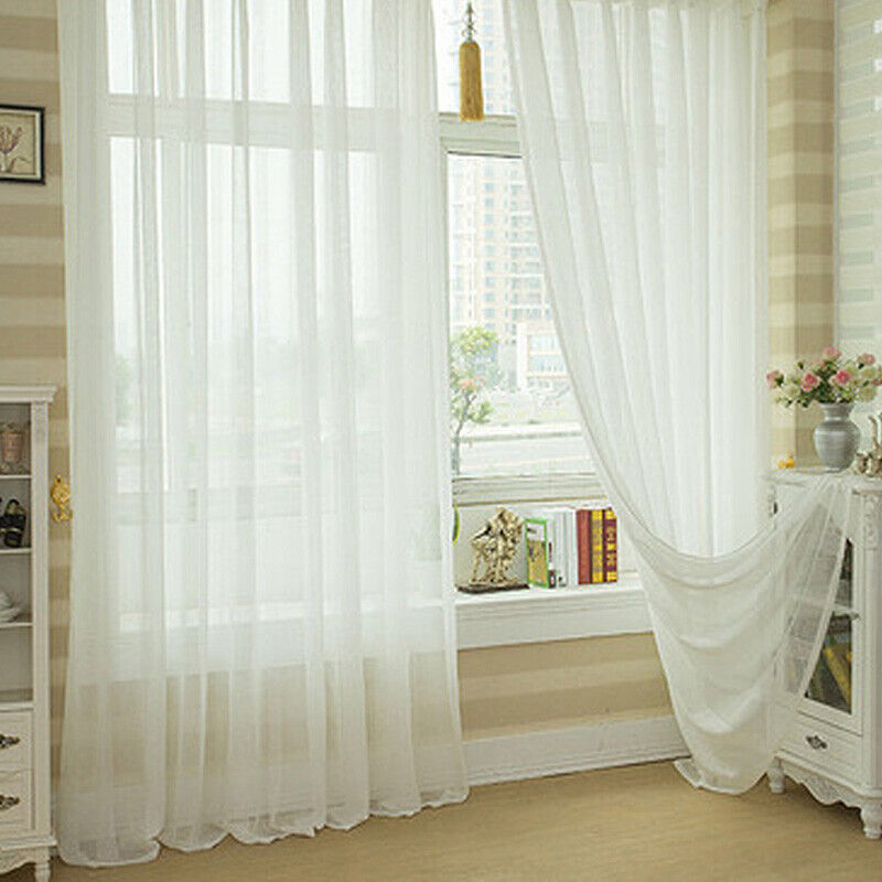 Solid Color Window Curtain Flower Pattern Sheer Voile Tulle Valance White