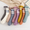 Winter Warm Plush Soft Stripe Sox Sleep Bed Sock Coral velvet socks Candy Color