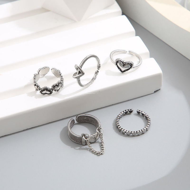 Women Girls Hollow Out Ring Hand Decoration Heart Shape Open Ring Adjustable