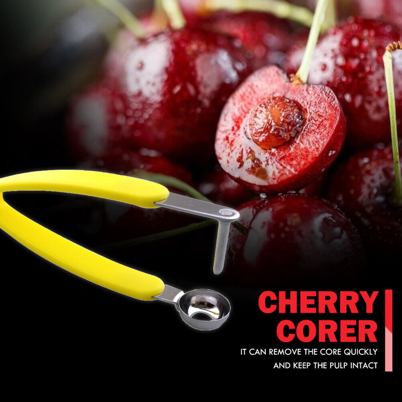 Stainless Steel Cherry Olive Corer Fruits Core Remover Seed Pitter (Yellow)