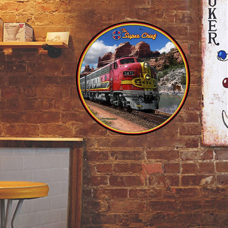 Round Train Retro Metal Plate Tin Sign Plaque for Bar Pub Club Cafe Poster