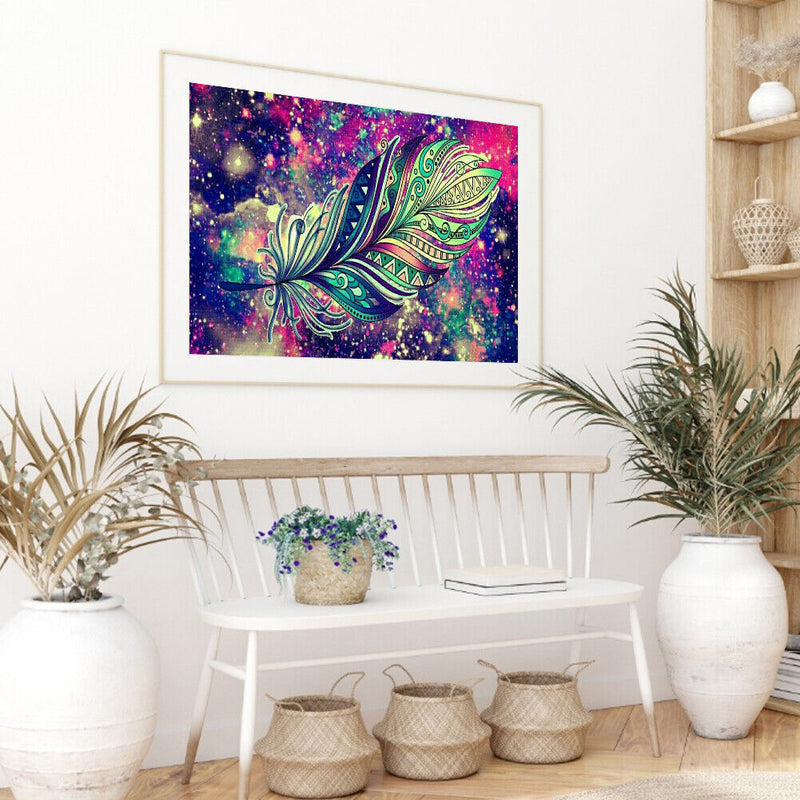 Oil Paint By Numbers Picture DIY Painting Colorful Feathers Drawing on Canvas