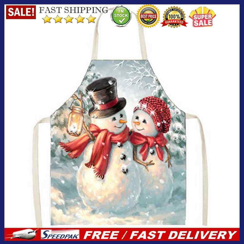 Christmas Snowman Linen Apron Durable Washable Neck Apron Kitchen Accessories