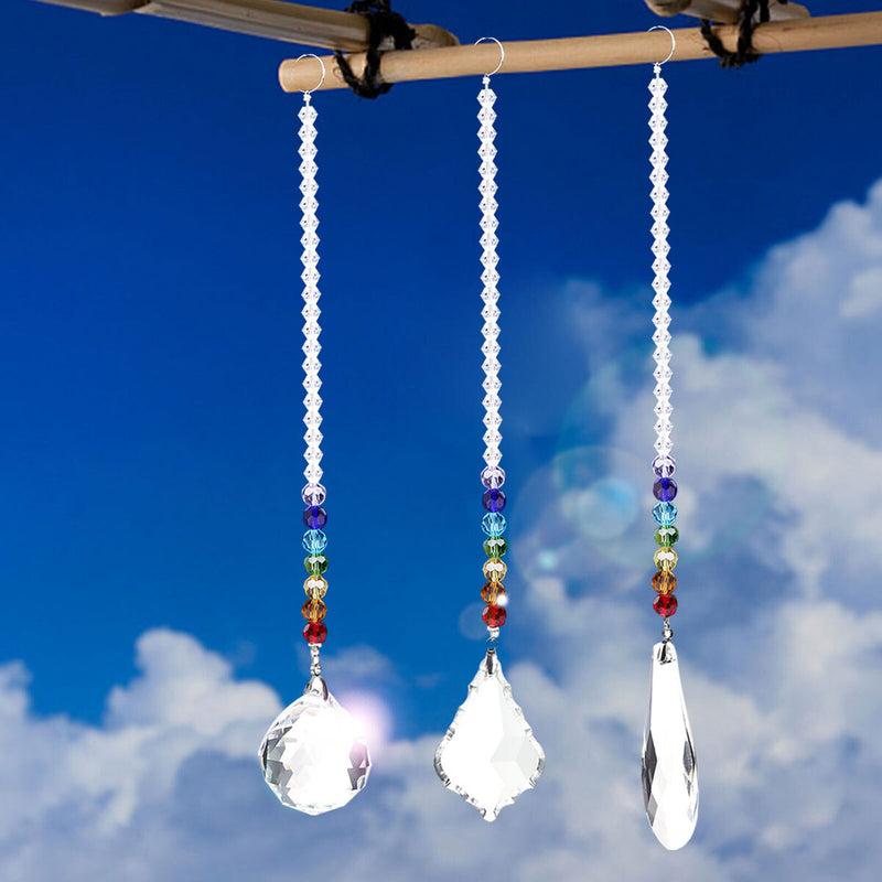 Crystal Ornaments 3 Pack Clear Glass Crystal Hanging Decoration with Chain