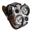 OULM Military Army Dual Time Zone Big White Dial Black Leather Sports Watch