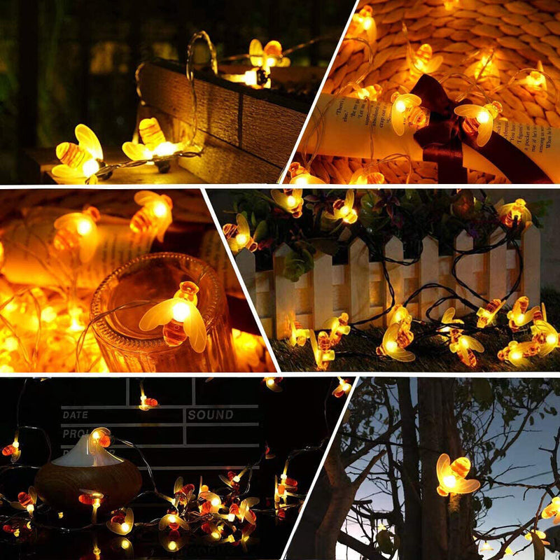 Solar LED Bee Curtain Lights Fairy Lamp for Home Room Party Festival Decoration