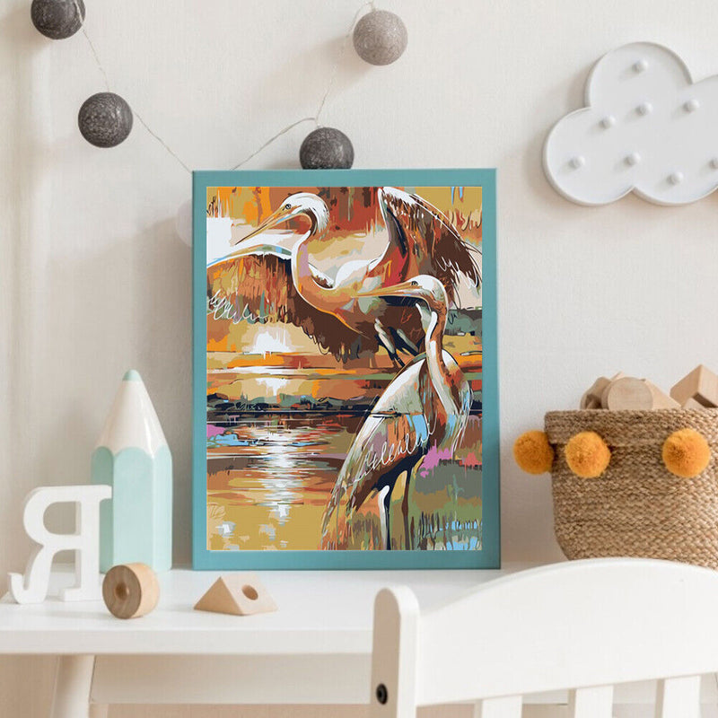 Hand Painted Oil Paint Kill Time Picture Colouring Egret Birds Pattern Artcraft