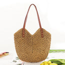 Summer Women Straw Handbag Woven Shoulder Bag Female Beach Vacation Travel Tote