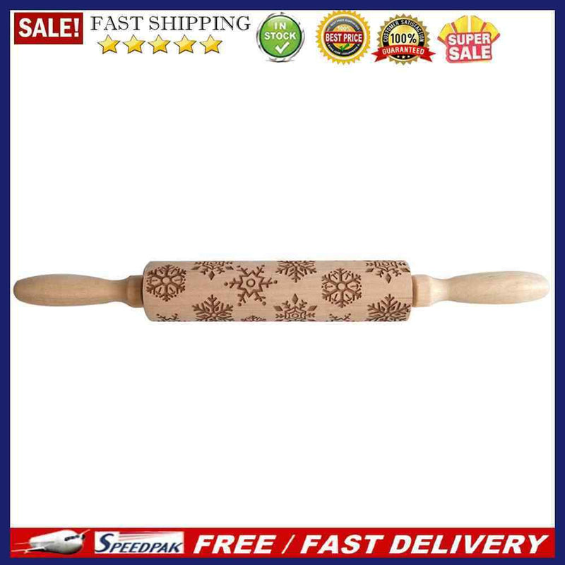 Christmas Gift Pattern Wooden Rolling Pin Dough Engraved Roller DIY Supplie