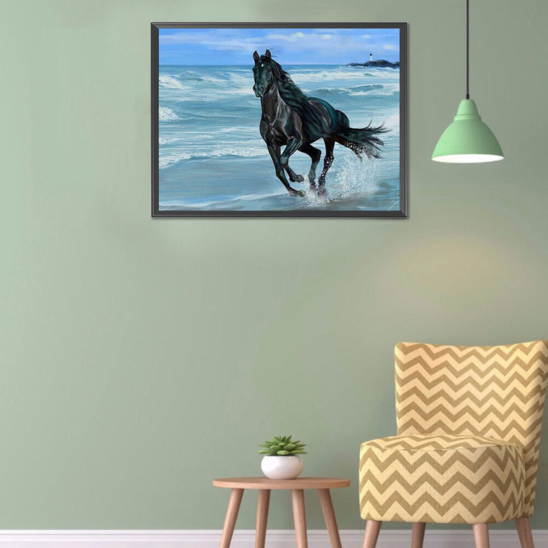 Seaside Horse Oil Paint By Numbers Kits Canvas Picture Gift for Adults Childr
