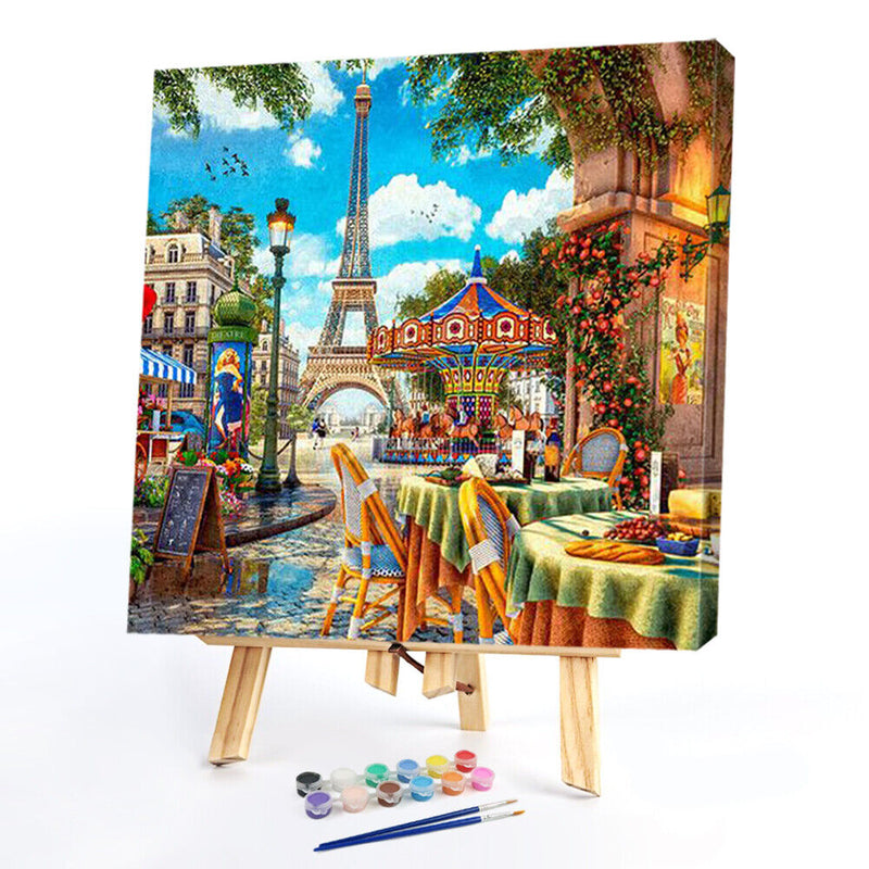 Paris Street Oil Paint By Numbers Kits Canvas DIY Picture Hand Painted Wall Art