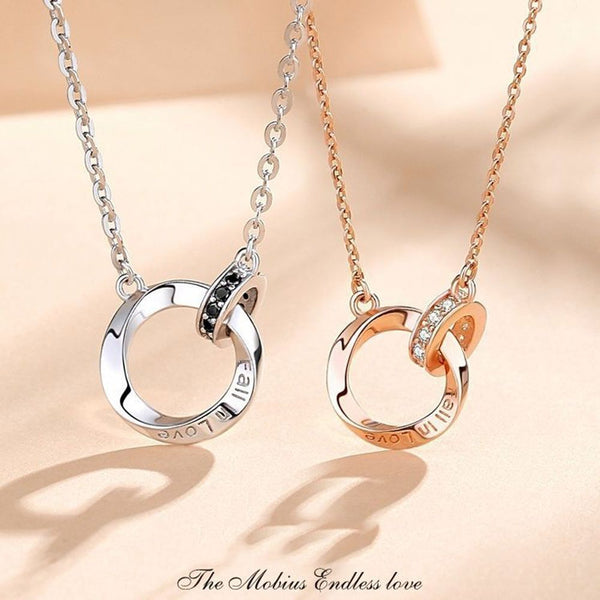 Double Buckle Copper I Love You Round Pendant Couple Necklace Clavicle
