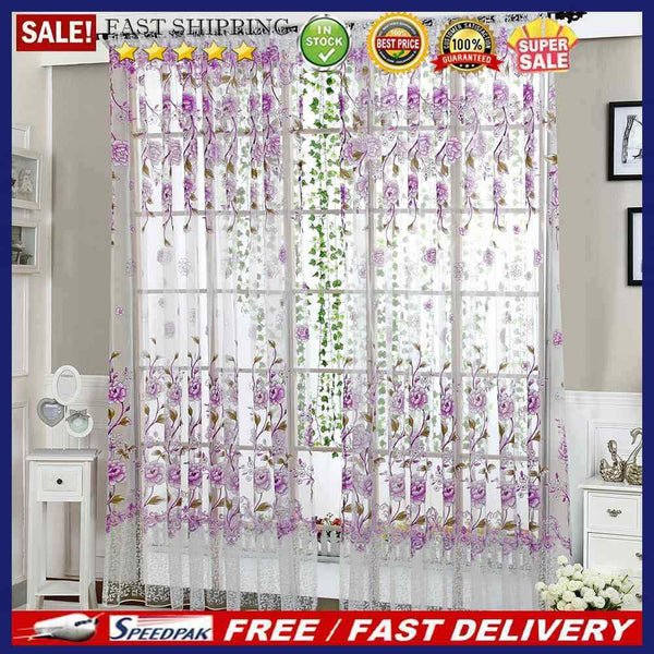 4pcs Peony Curtain Living Room Bedroom Home Door Window Curtain (Purple)