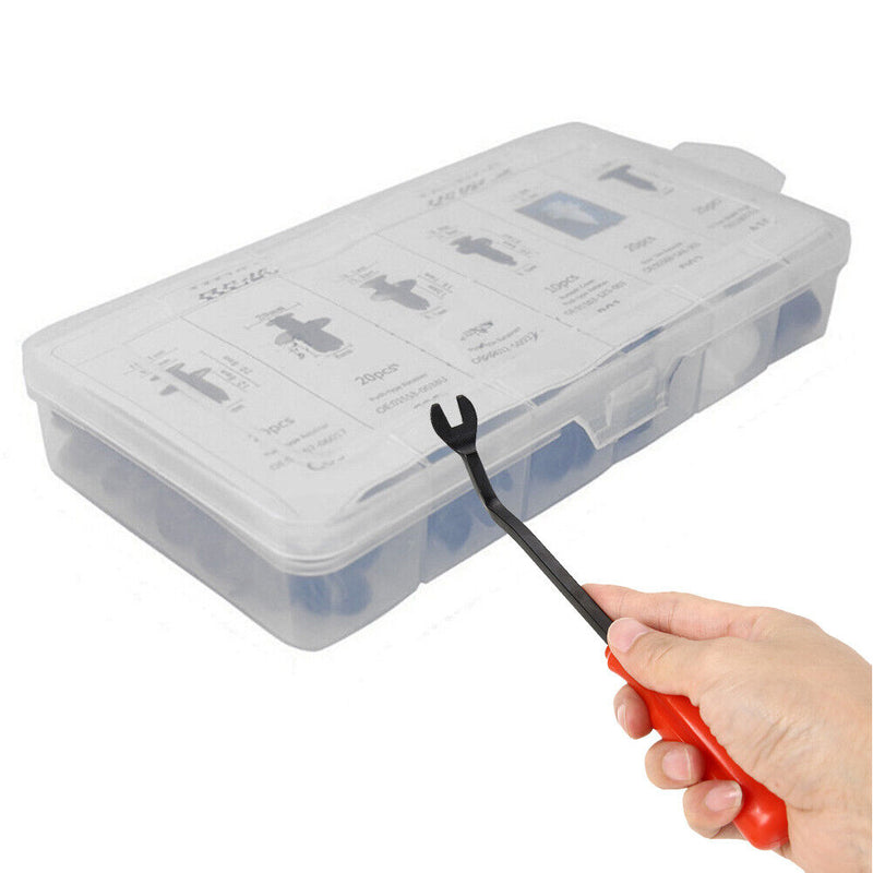 100 in 1 Universal Car Clips Auto Rivets Fasteners Assortment + 6 inch Remover