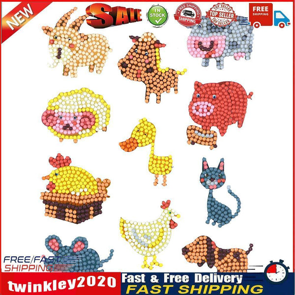11pcs Stickers DIY Round Drill Diamond Painting Cute Animals Set Kids Toys Newly