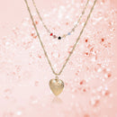 Rhinestone Clavicle Chain Women Love Heart Pendant Double Layer Necklace Je