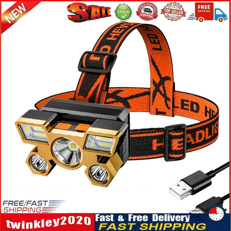 5xLED 1200mAh Portable Headlight USB Rechargeable Outdoor Fishing Headlamp Newly