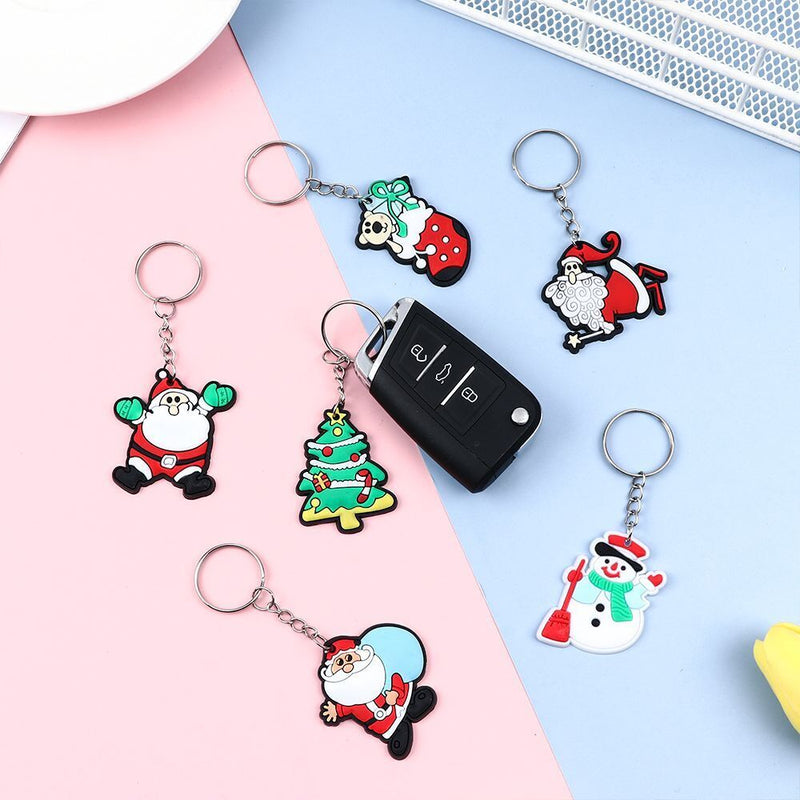 Year Soft Pvc Cartoon Keyring Hanging Pendant Key Buckle Keychain Santa Claus