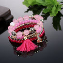 Bohemia Woman Multilayers Bracelet Beads Hand Chain Tassel Bracelet (Pink)