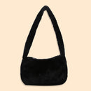 Retro Shoulder Handbags Women Solid Color Plush Underarm Bag Purse (Black)