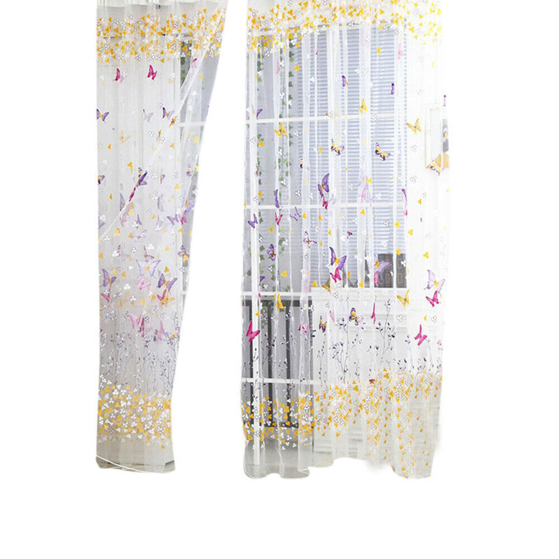 Butterfly Floral Tulle Voile Window Curtain Drape Panel (Rose 100X200cm