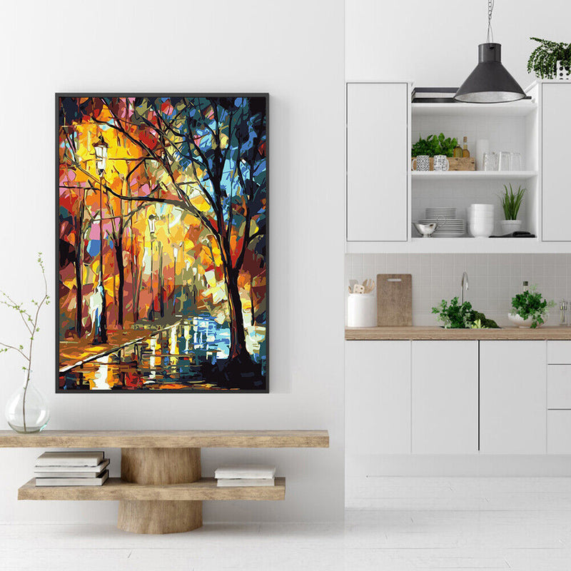 DIY Coded Acrylic Drawing Trees Street Landscape Oil Painting Kit by Numbers