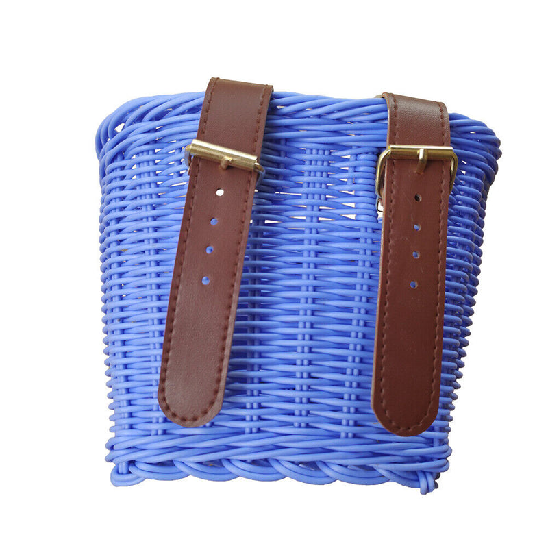 Kids Bike Basket Women Students Bicycle Rattan Weaving Front Basket (Blue) Newly