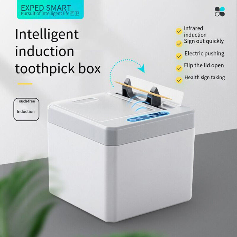 Household Electric Toothpick Storage Box Automatic Dispenser (Gray White)