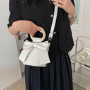 Sweet Bow Tie Mini Crossbody Bag Women Leather Wooden Handle Bucket Handbags