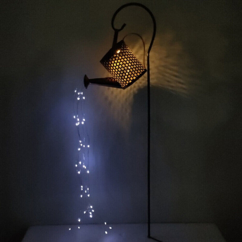 LED Kettle Solar Light Metal Watering Can Fairy String Lamp Garden Decor Newly