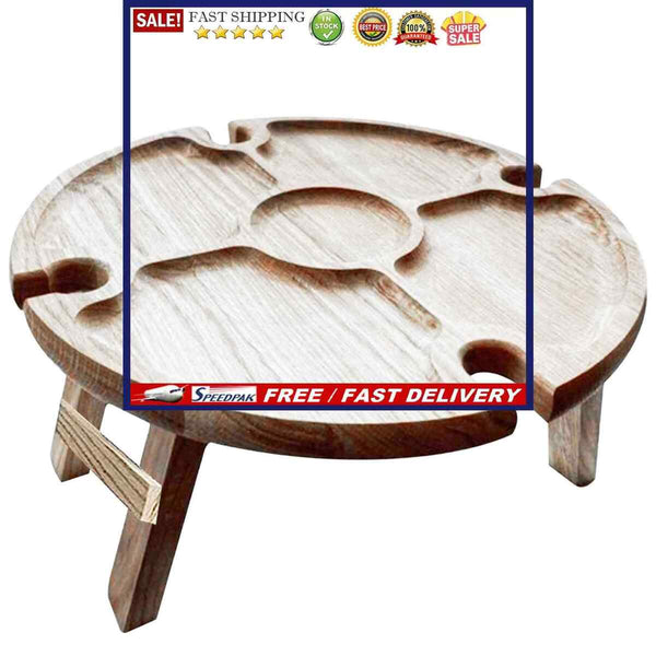 Camping Wine Picnic Table Folding Snack Table with Wine Bottle and Glass Hold