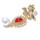 Red Hearts Imitation Pearls Fairy Flying Angel Drop Earrings Dangle Pendant