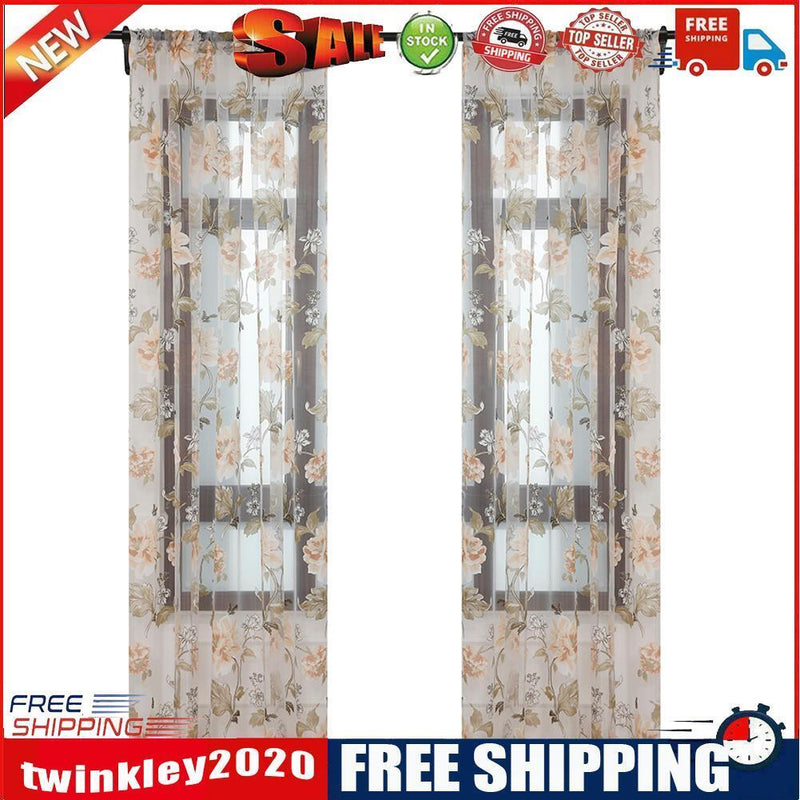 Peony Tulle Curtains for Living Room Floral Window Sheer Curtain (Yellow)