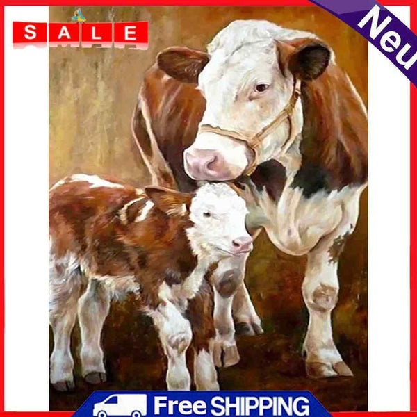 Cow Mother and Child Oil Paint By Numbers DIY Animal Picture for Adults Children