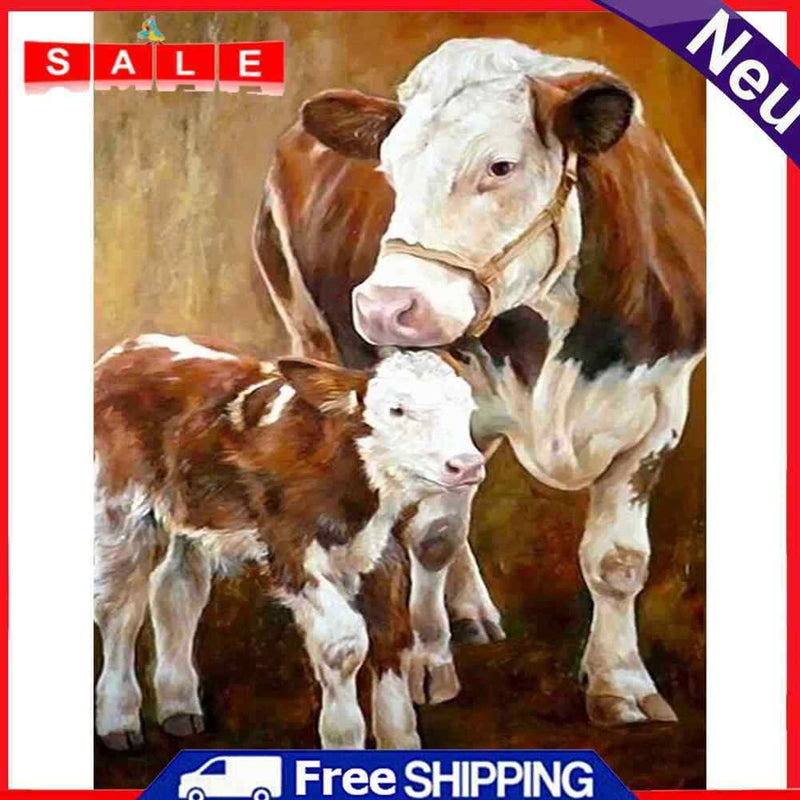 Cow Mother and Child Oil Paint By Numbers DIY Animal Picture for Adults Children