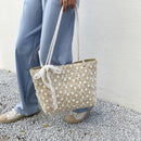 Women Straw Woven Lace Shoulder Shopping Bag Casual Ladies Vacation Tote Handbag