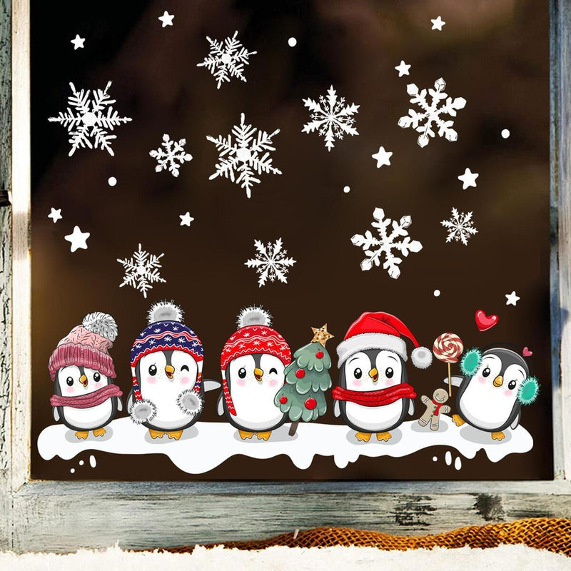 Christmas Penguin Window Glass Stickers Mirror Stickers Snowflake Wall Door~