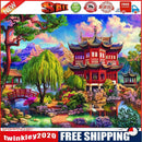 Building Backyard Frameless DIY Oil Paint by Numbers Kit Hand Painted Art