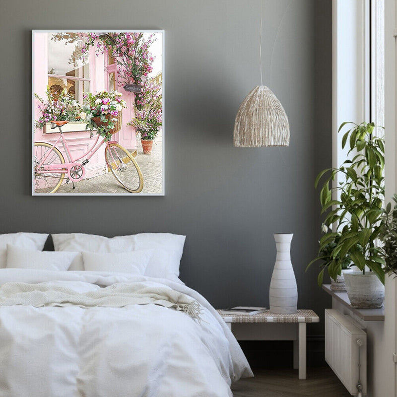 40x50cm Frameless Oil Paint By Numbers Pink Bicycle Paint Canvas Picture Crafts
