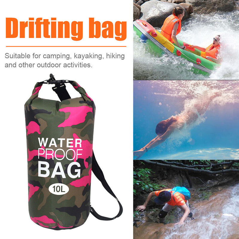 Waterproof Swimming Bag Camouflage Outdoor Camping Dry Sack (10L Rose Red) Newly